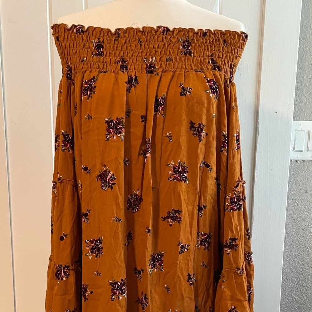 Off shoulder tunic, Golden yellow floral print